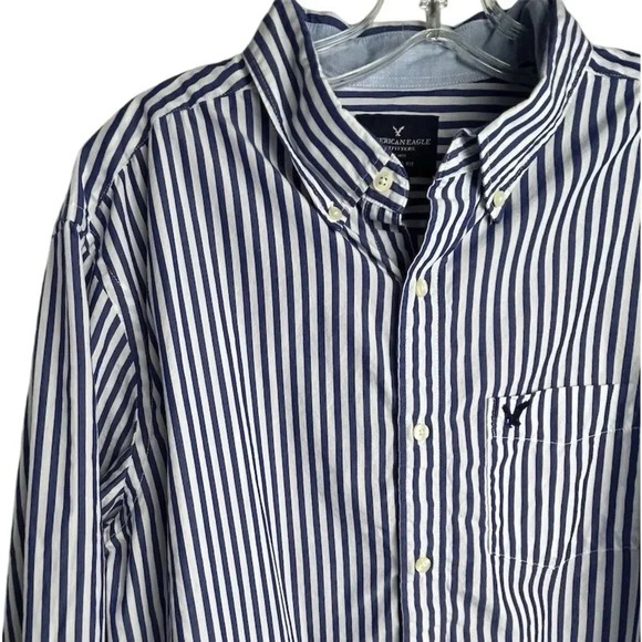 American Eagle Men's L Blue Striped Long Sleeve Button-Up Shirt Casual - Picture 2 of 8